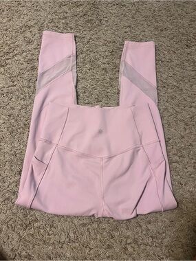 Athleta Light Pink High-Rise Mesh-Panel Leggings
